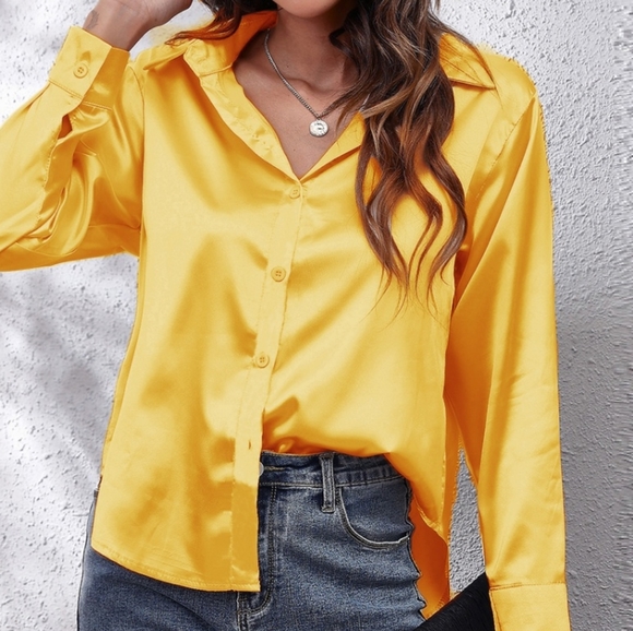 Golden Collared Neck Buttoned Long Sleeve Shirt - Picture 3 of 16